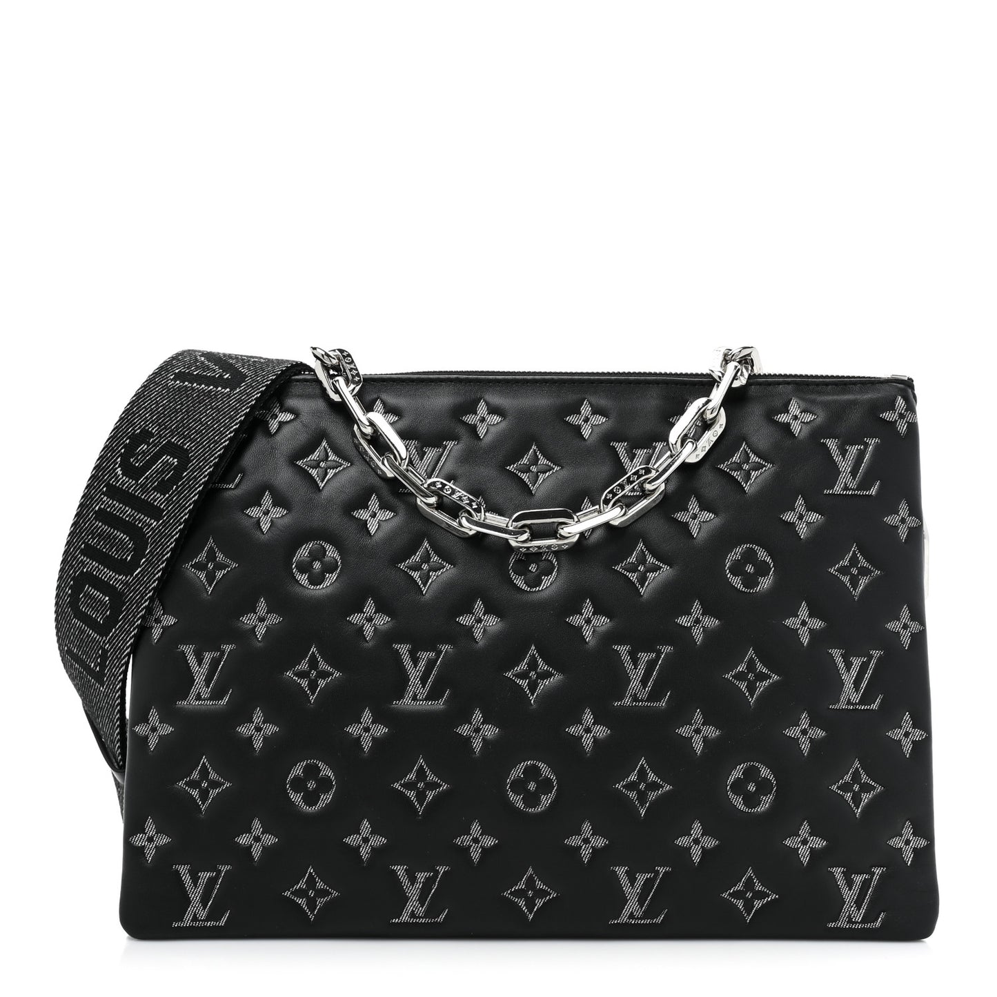 Lambskin Embossed Monogram Coussin MM Black Gray