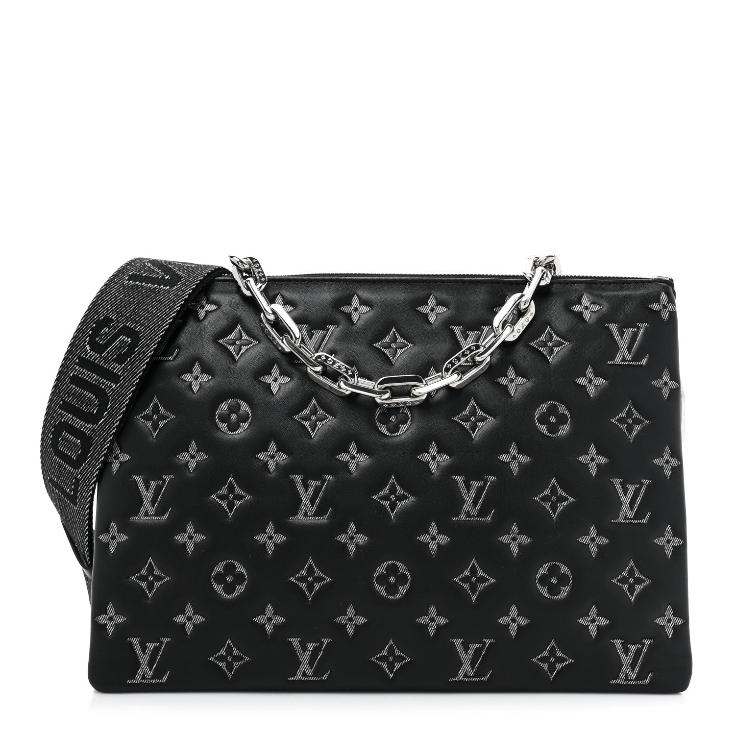 Louis Vuitton Lambskin Embossed Monogram Coussin MM Black Gray 1 of 10