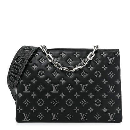Louis Vuitton Lambskin Embossed Monogram Coussin MM Black Gray 1 of 10