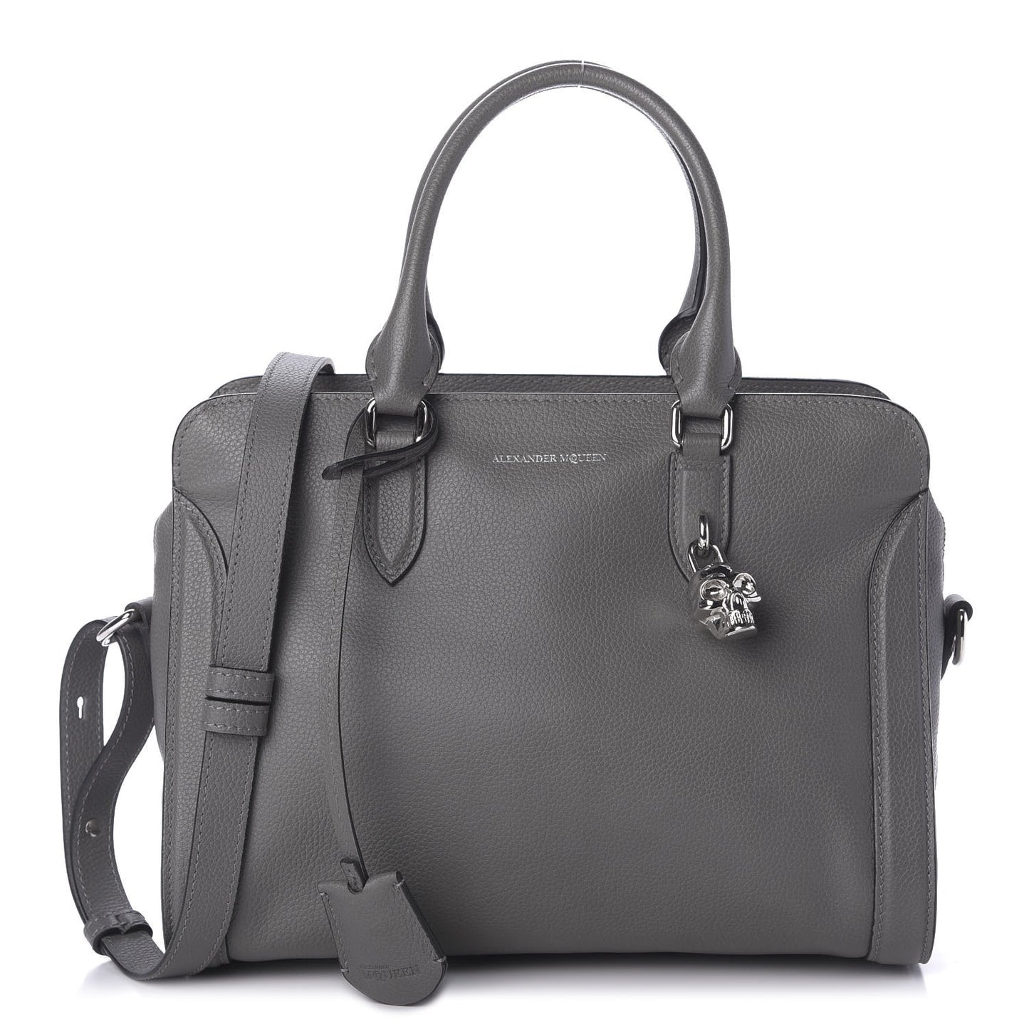 Pebbled Calfskin Small Skull Padlock Zip Around Tote Dark Grey