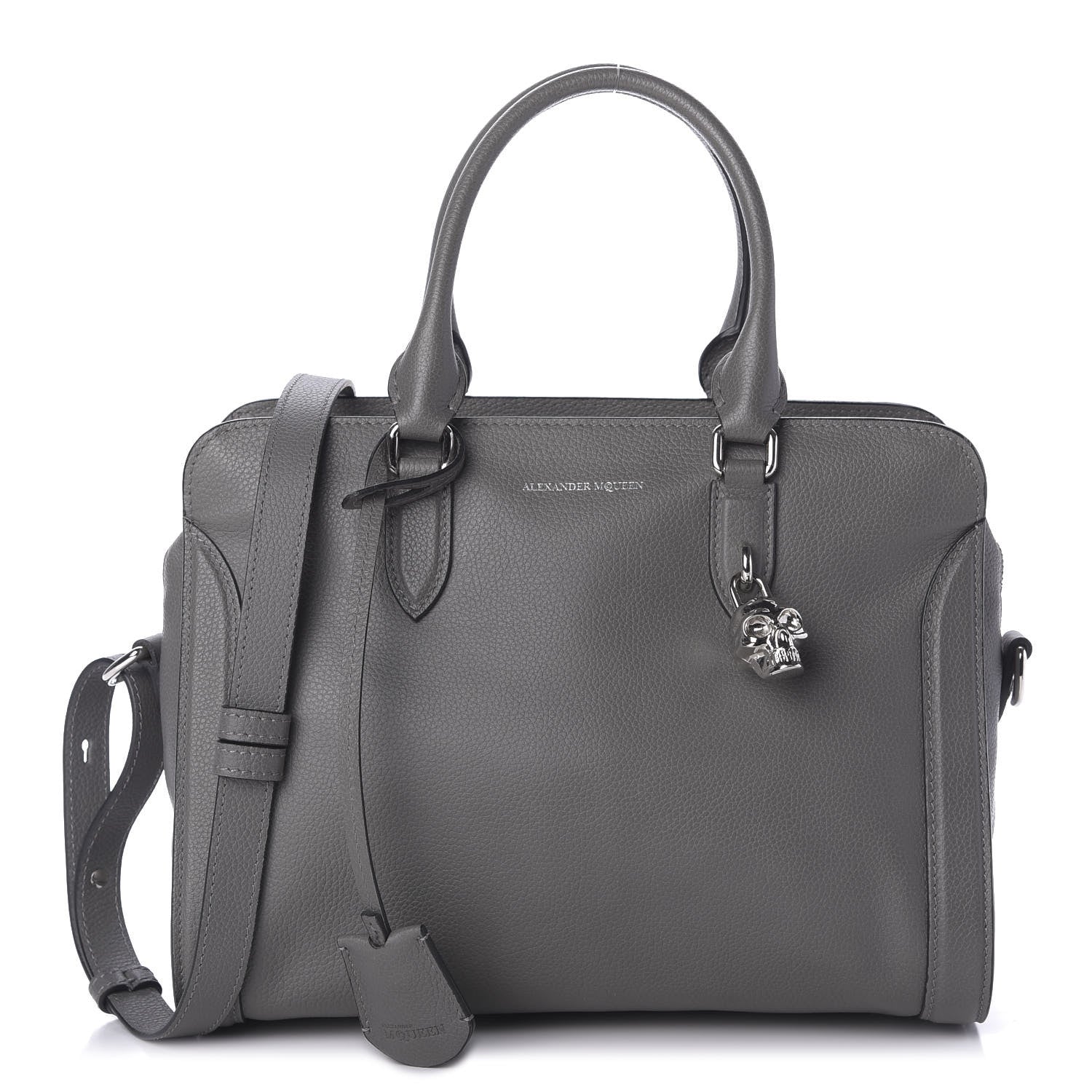 Alexander McQueen Pebbled Calfskin Small Skull Padlock Zip Around Tote Dark Grey 1 of 10