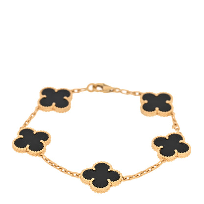 Van Cleef & Arpels 18K Yellow Gold Black Onyx 5 Motifs Vintage Alhambra Bracelet 1 of 5