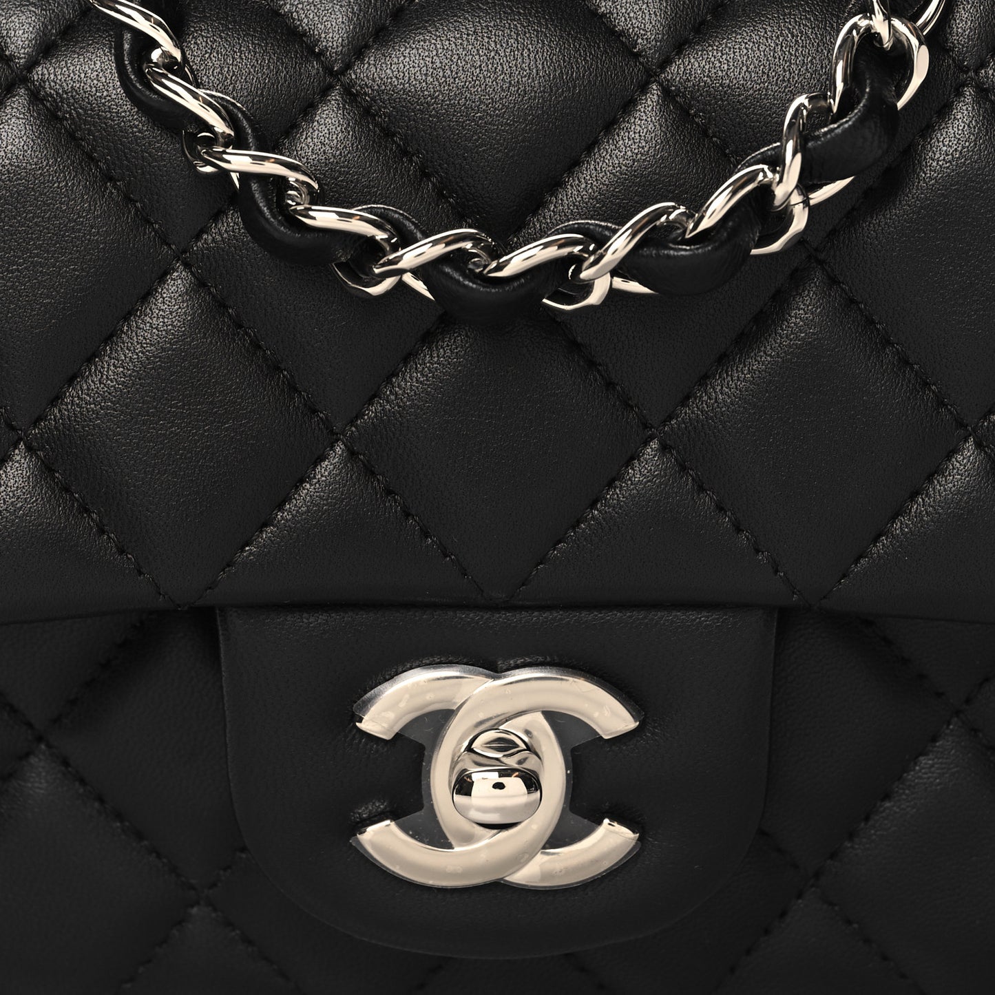 Lambskin Quilted Mini Rectangular Flap Black