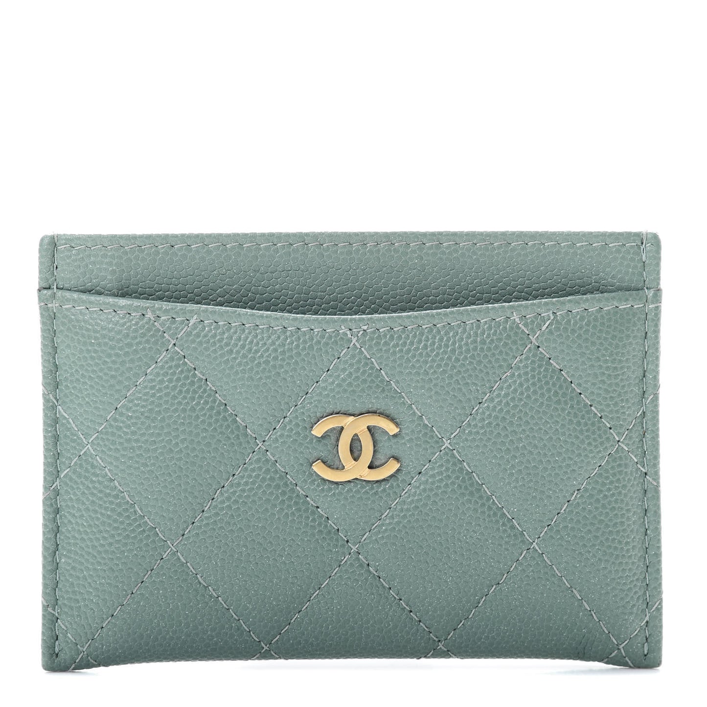 Iridescent Caviar Quilted Card Holder Light Blue