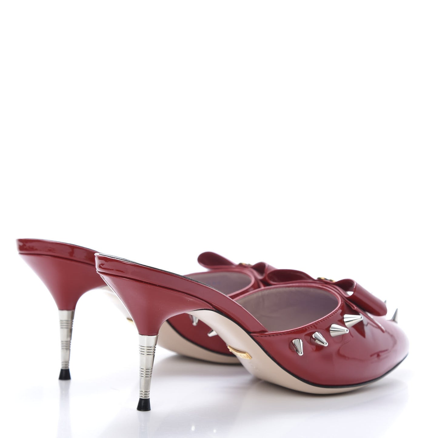 Patent GG Bow Sadie Spike Mid Heel Mules 38 Hibiscus Red