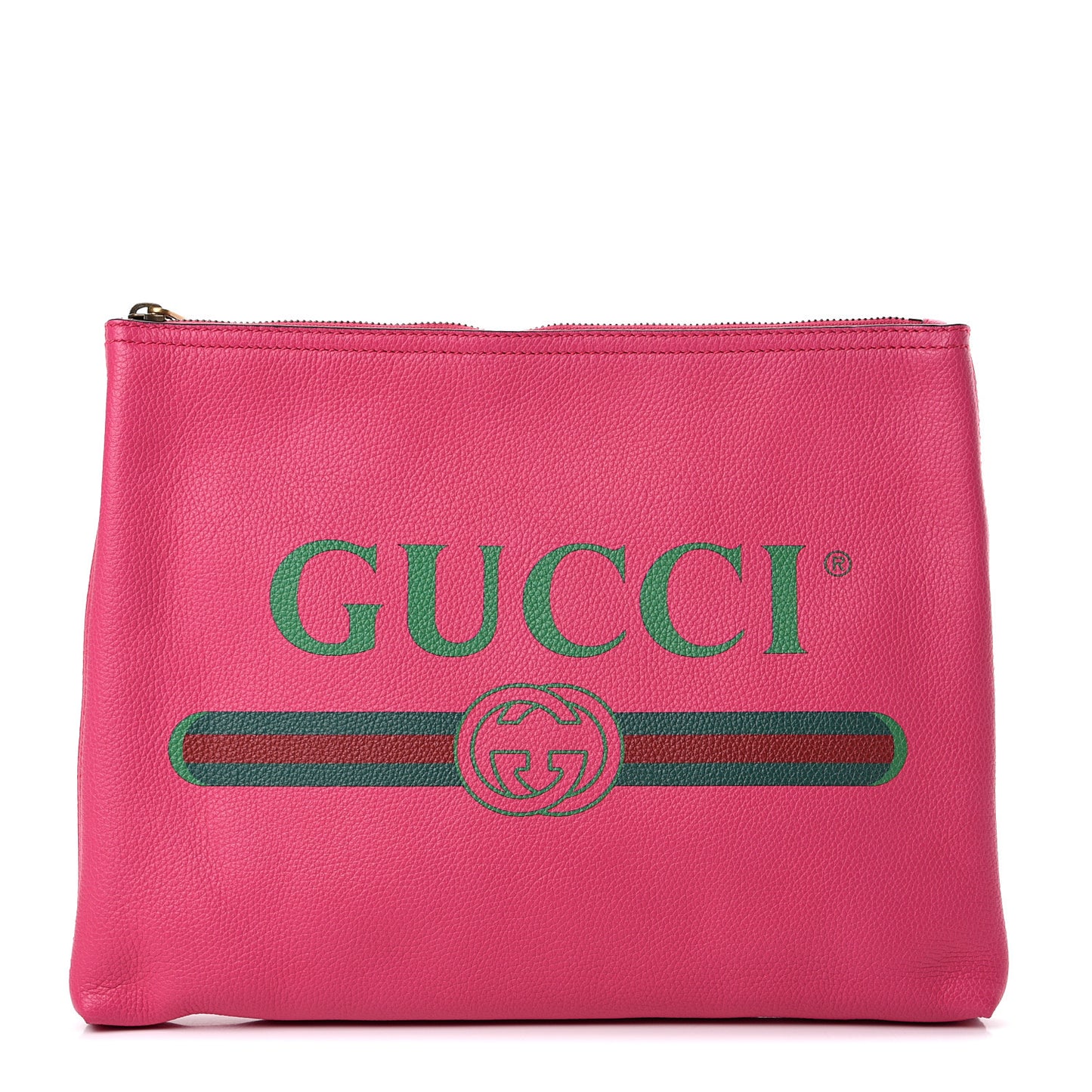 Pebbled Calfskin Medium Logo Portfolio Clutch Box Pink Green