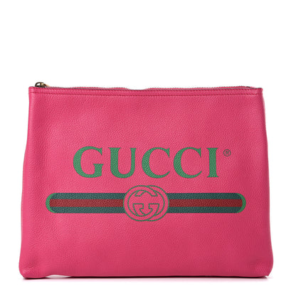 Gucci Pebbled Calfskin Medium Logo Portfolio Clutch Box Pink Green 1 of 6
