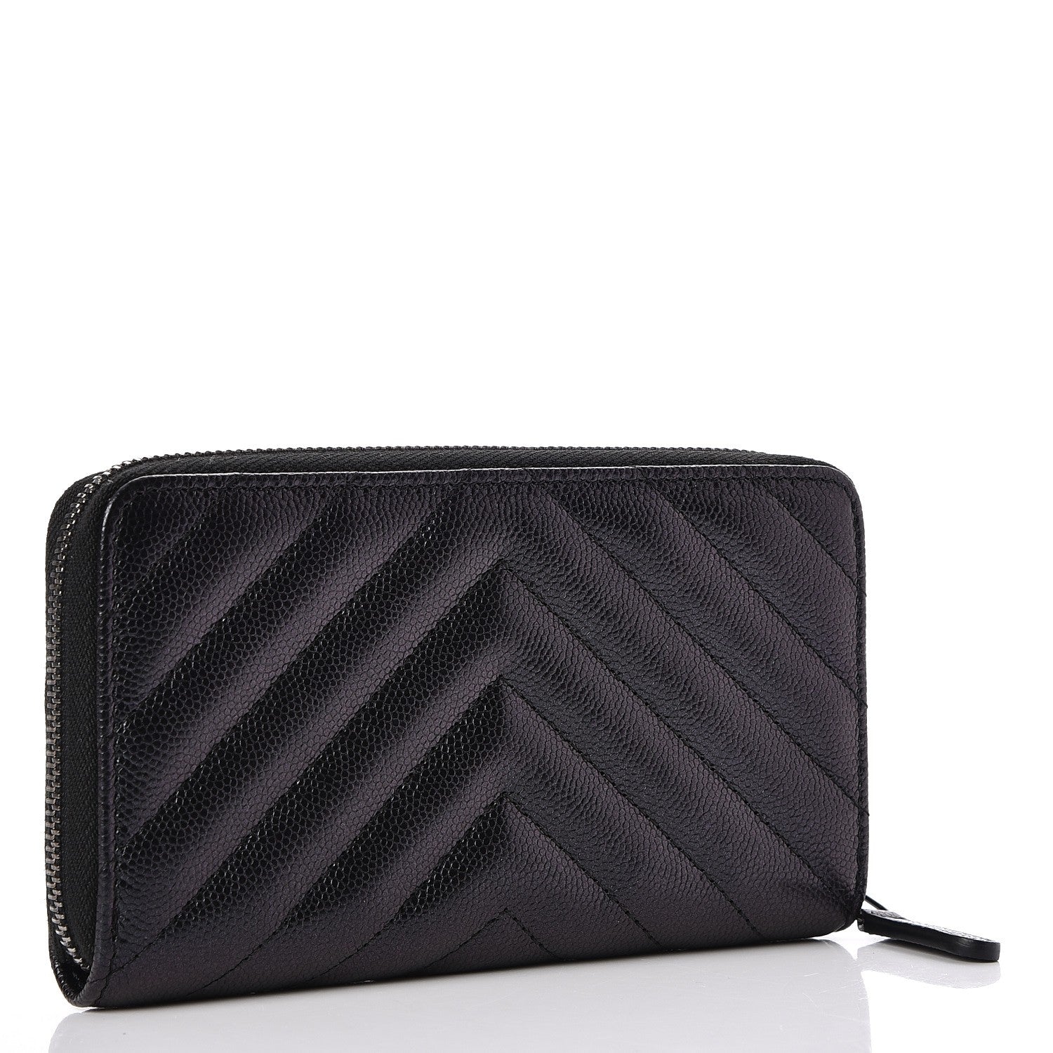 Chanel Iridescent Caviar Chevron Quilted Medium Zip Around Wallet Black 3 of 9