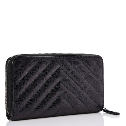 Chanel Iridescent Caviar Chevron Quilted Medium Zip Around Wallet Black 3 of 9