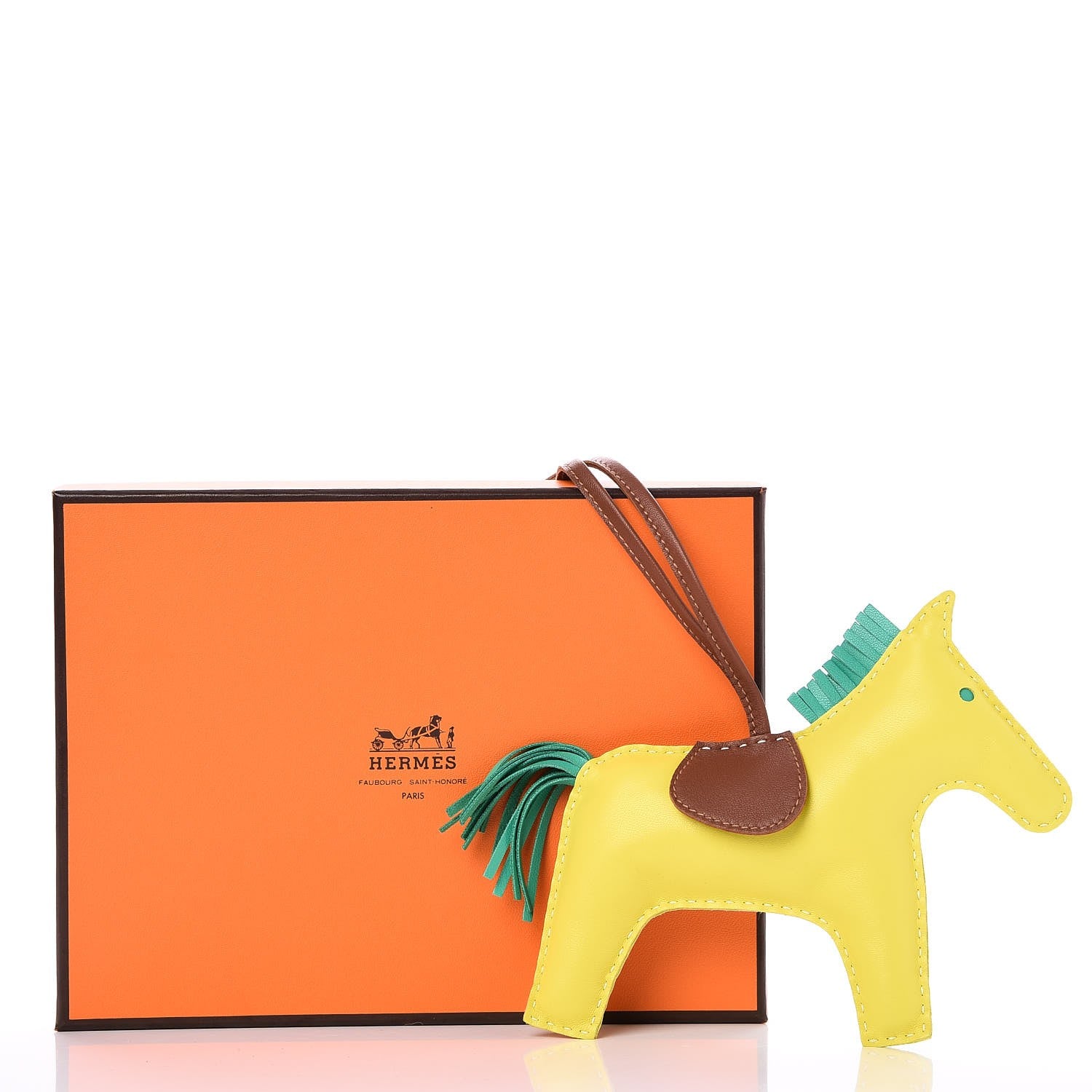 Hermes Milo Lambskin Grigri Rodeo Horse Bag Charm GM Lime Menthe Fauve 4 of 4