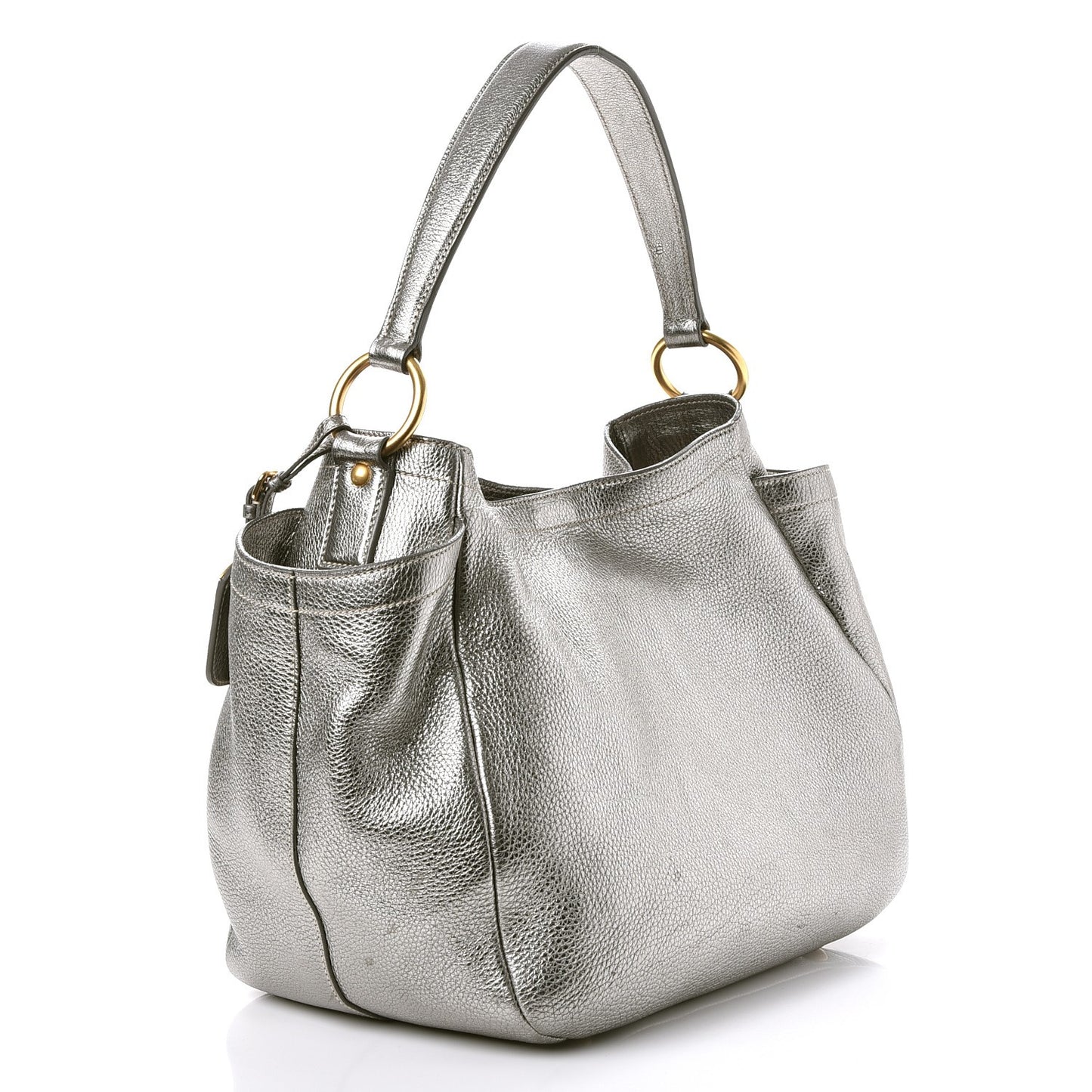 Metallic Vitello Daino Side Pocket Hobo Silver
