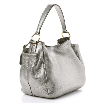 Prada Metallic Vitello Daino Side Pocket Hobo Silver 3 of 9
