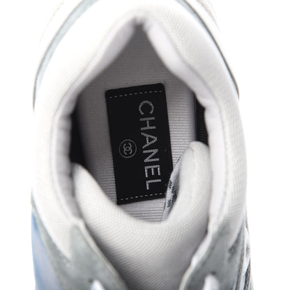 Chanel Nylon Lambskin Suede Calfskin CC Sneakers 40.5 Blue Grey White 7 of 8