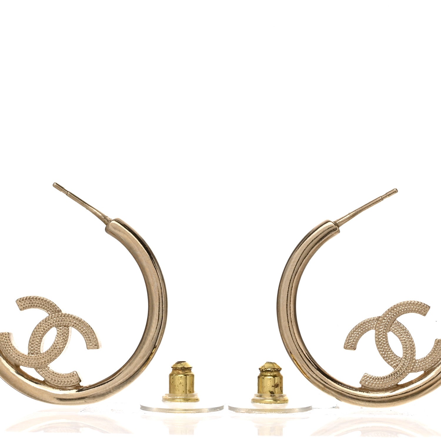 Chanel Metal Textured CC Hoop Earrings Gold 2 of 4
