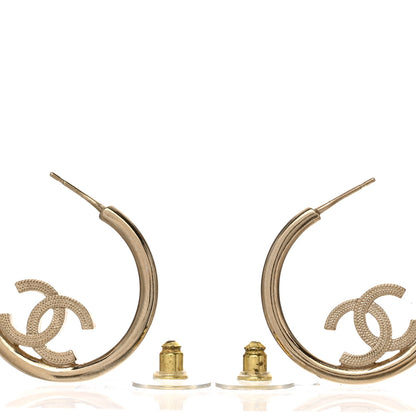 Chanel Metal Textured CC Hoop Earrings Gold 2 of 4