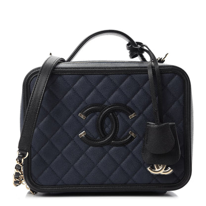 Chanel Caviar Quilted Large CC Filigree Vanity Case Navy Black 1 of 11