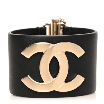 Chanel Calfskin CC Wide Cuff M Black Gold 1 of 6
