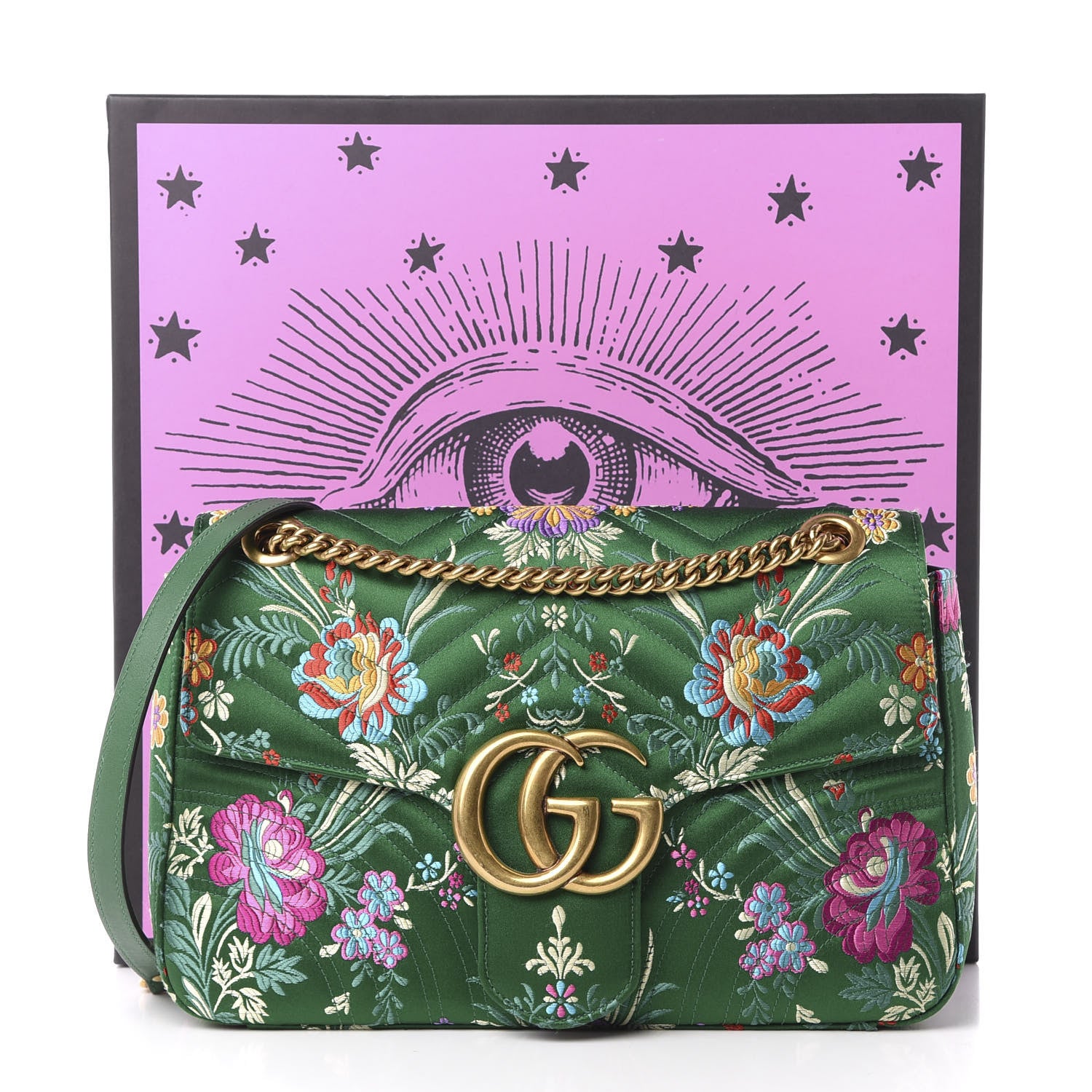 Gucci Jacquard Matelasse Floral Medium GG Marmont Shoulder Bag Green 13 of 13
