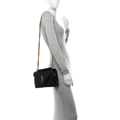 Saint Laurent Sheepskin Matelasse Chevron Monogram Medium College Bag Black 2 of 11