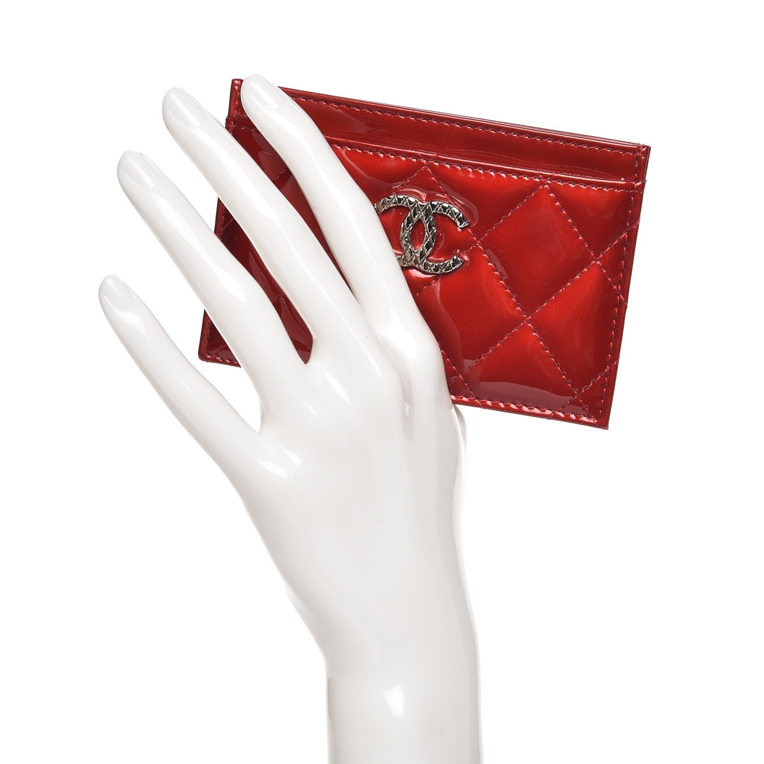 Chanel Patent Quilted Brilliant Card Holder Red 2 of 9