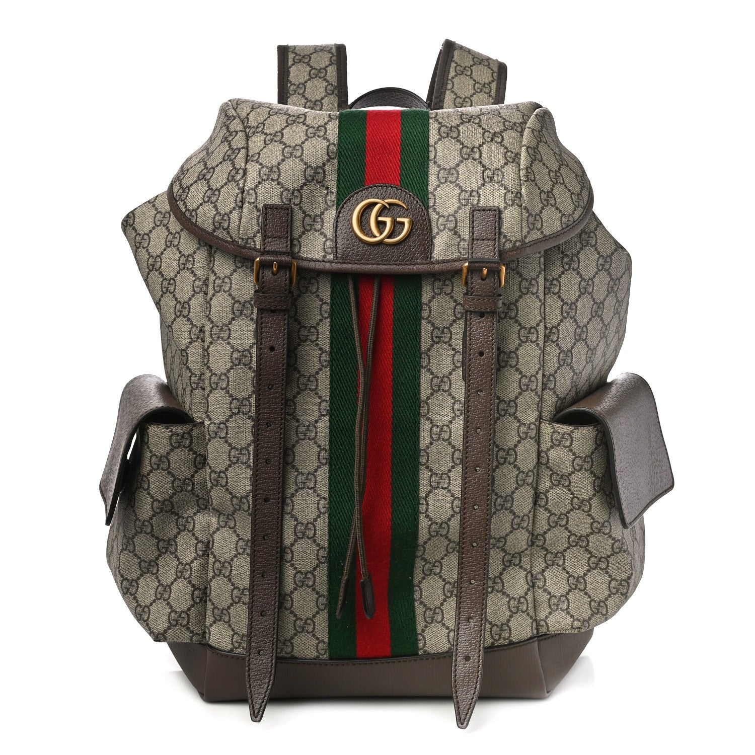 Gucci GG Supreme Monogram Medium Ophidia Double Buckle Backpack Brown 1 of 10