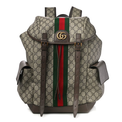 Gucci GG Supreme Monogram Medium Ophidia Double Buckle Backpack Brown 1 of 10
