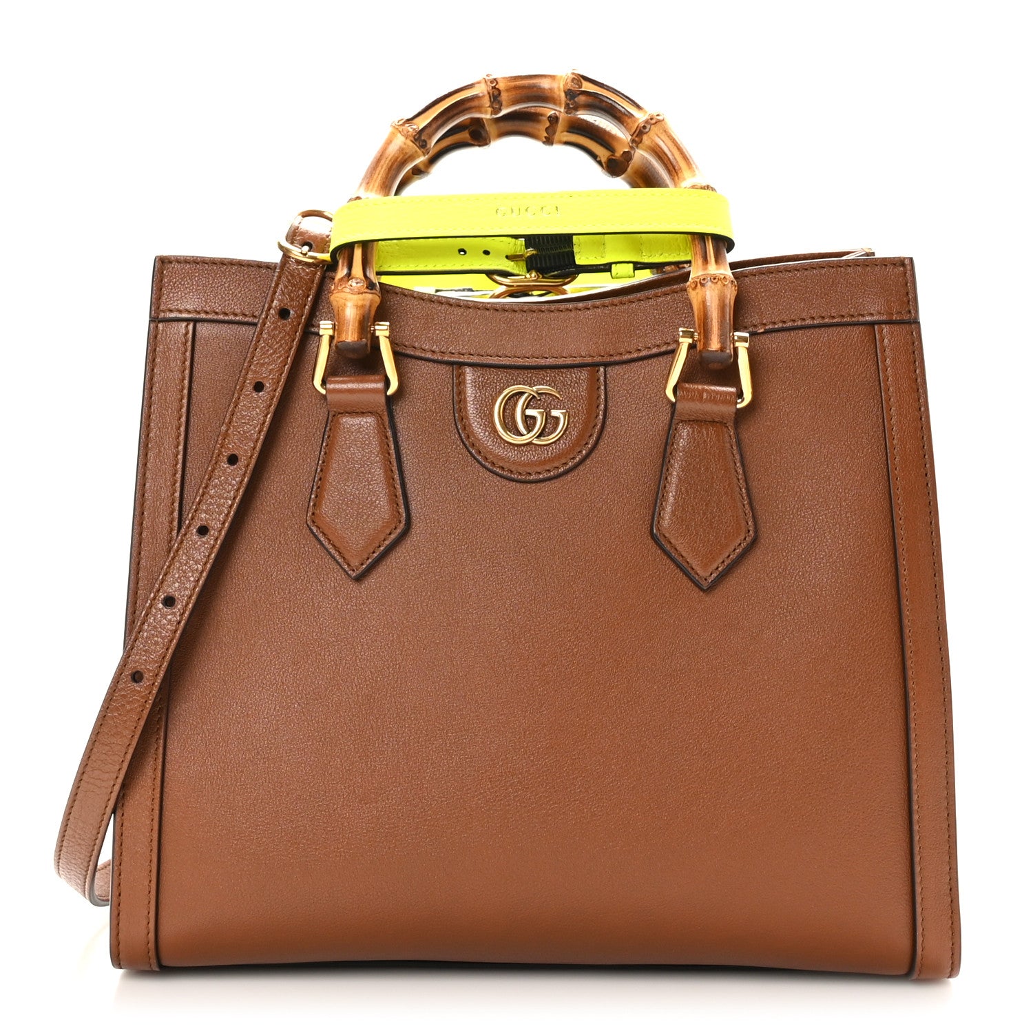 Gucci Wonka Grain Calfskin Small Diana Tote Bag Cuir Yellow Fluo 1 of 9