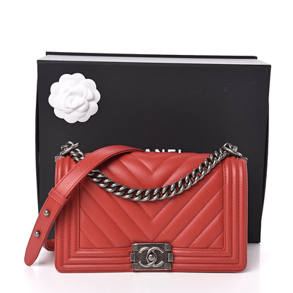 Chanel Calfskin Chevron Quilted Medium Boy Flap Red 11 of 11