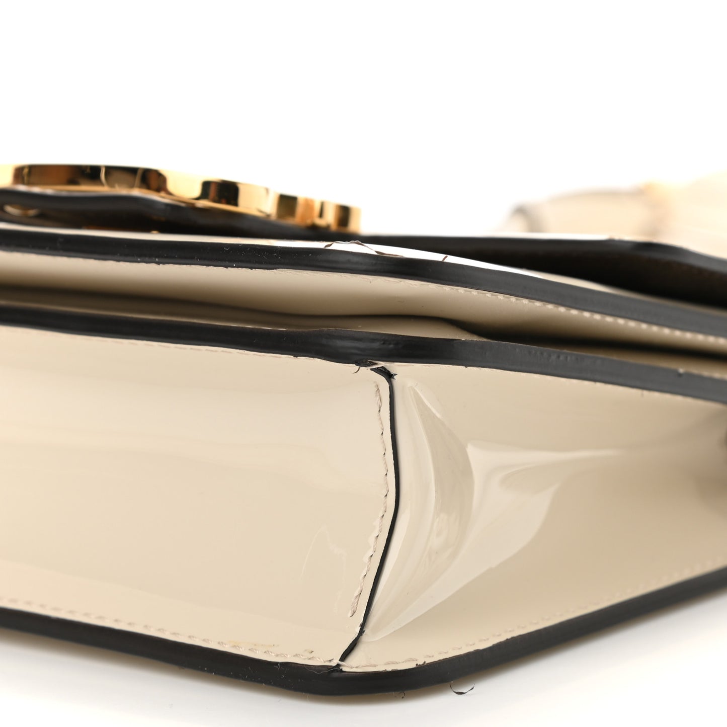 Vitello Vernice Mou Karligraphy Crossbody Bag Latte