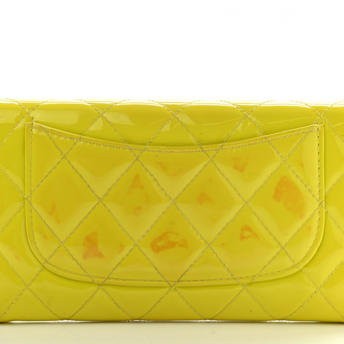 Patent Quilted Large Gusset Flap Wallet Yellow