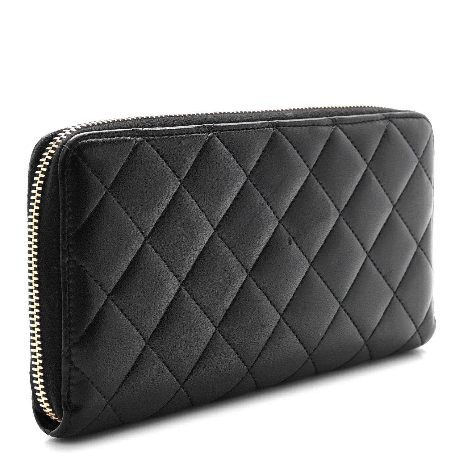 Chanel Lambskin Quilted Large Gusset Zip Around Wallet Black 3 of 8