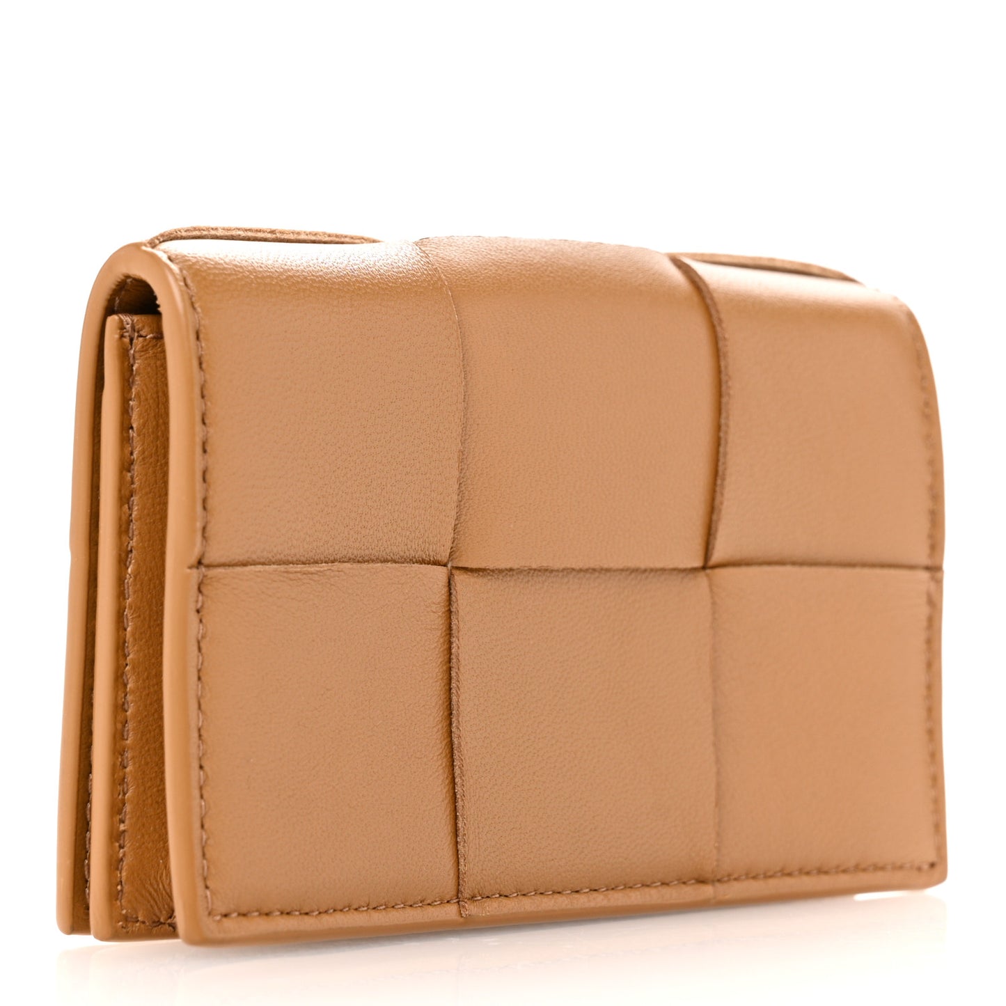 Nappa Maxi Intrecciato Card Holder Wallet Caramel