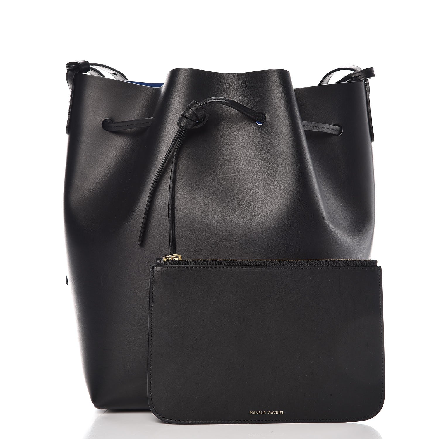 Mansur Gavriel Vegetable Tanned Calfskin Bucket Bag Black Royal 3 of 11