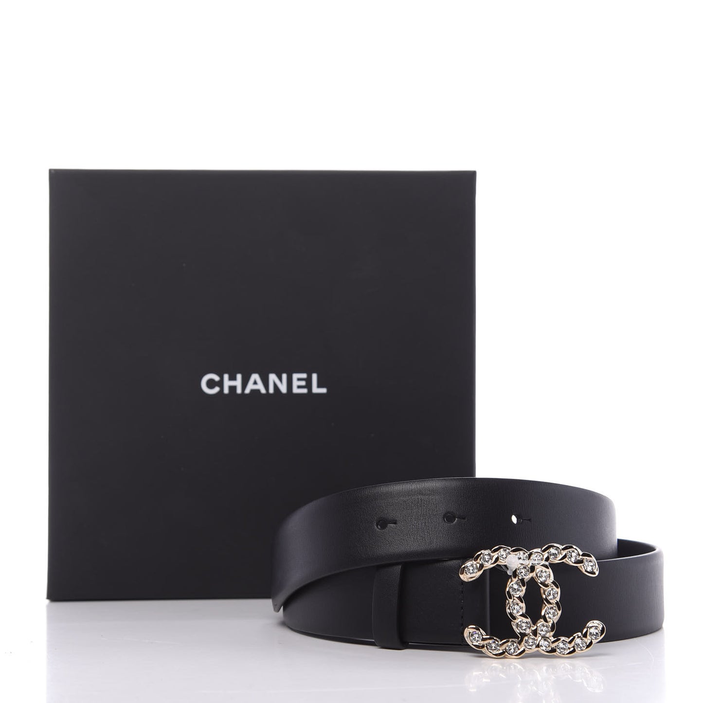 Calfskin Crystal Pearls Coronation CC Belt 90 36 Black
