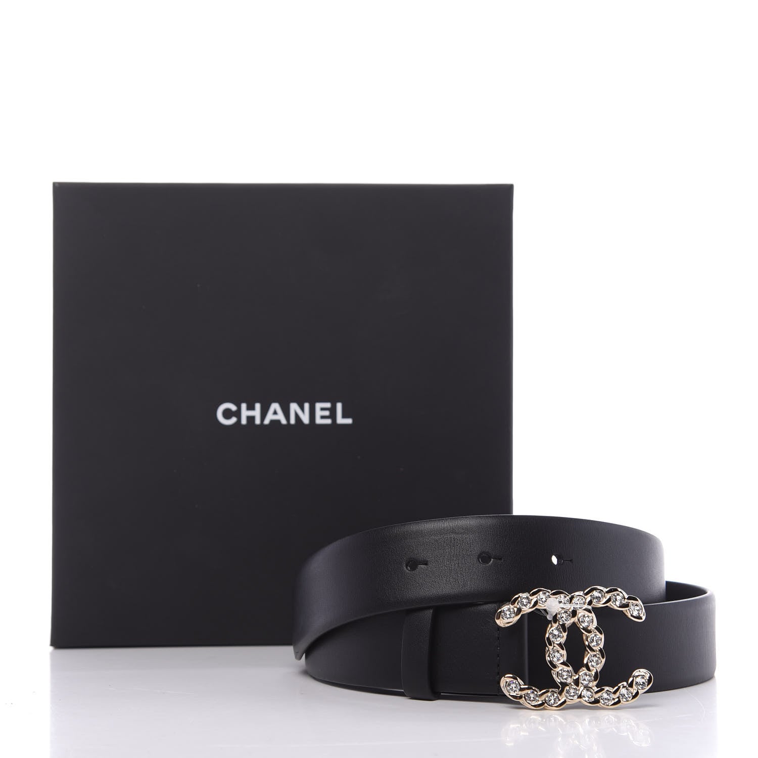 Chanel Calfskin Crystal Pearls Coronation CC Belt 90 36 Black 9 of 9