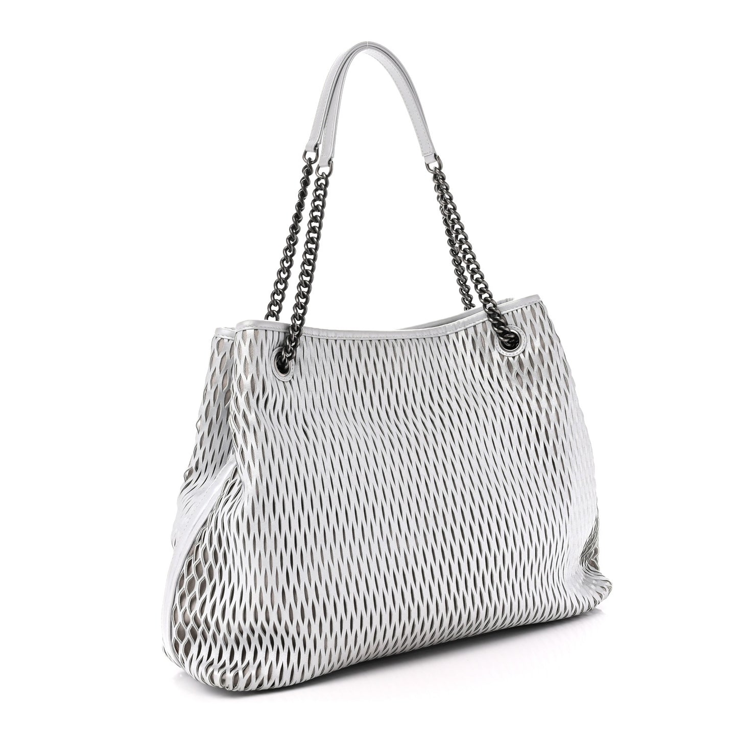 Calfskin Laser Cut Perforated CC Tote Silver
