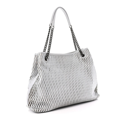 Chanel Calfskin Laser Cut Perforated CC Tote Silver 3 of 10