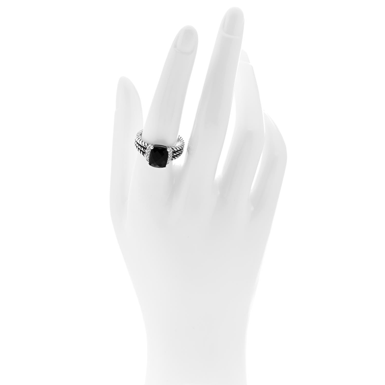 David Yurman Sterling Silver Diamond Black Onyx 10mm Petite Wheaton Ring 57 8 2 of 5