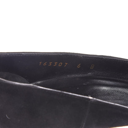 Gucci Suede Ankle Strap Peep Toe Pumps 36 Nero Black Gold 10 of 10