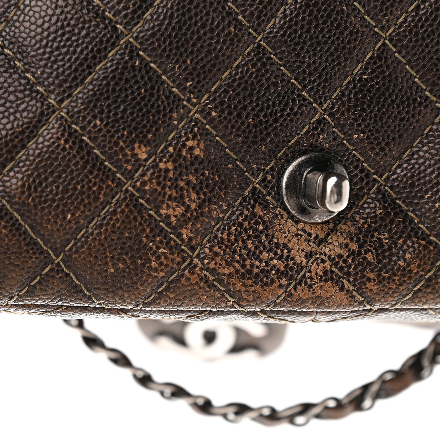 Iridescent Caviar Quilted Small Chic Flap Brown