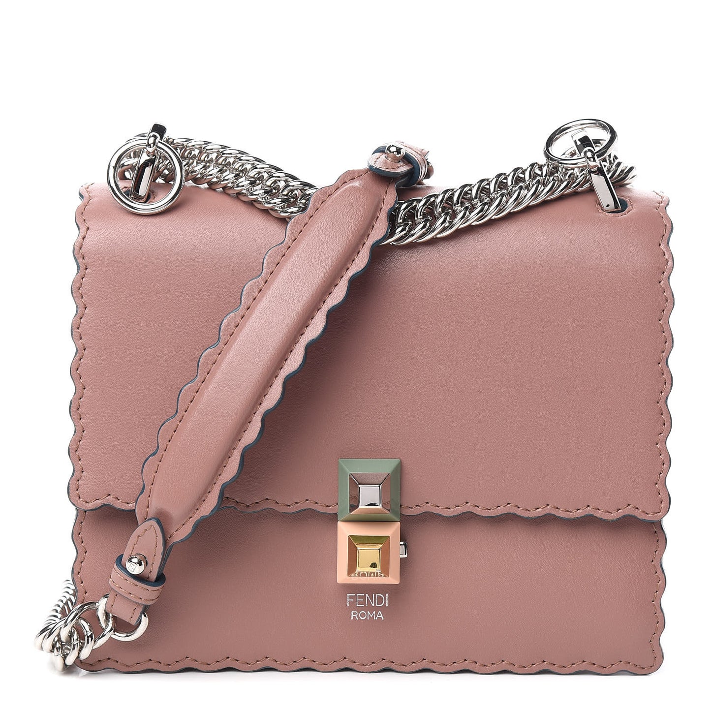 Vitello Liberty Scalloped Studded Small Kan I Shoulder Bag English Rose