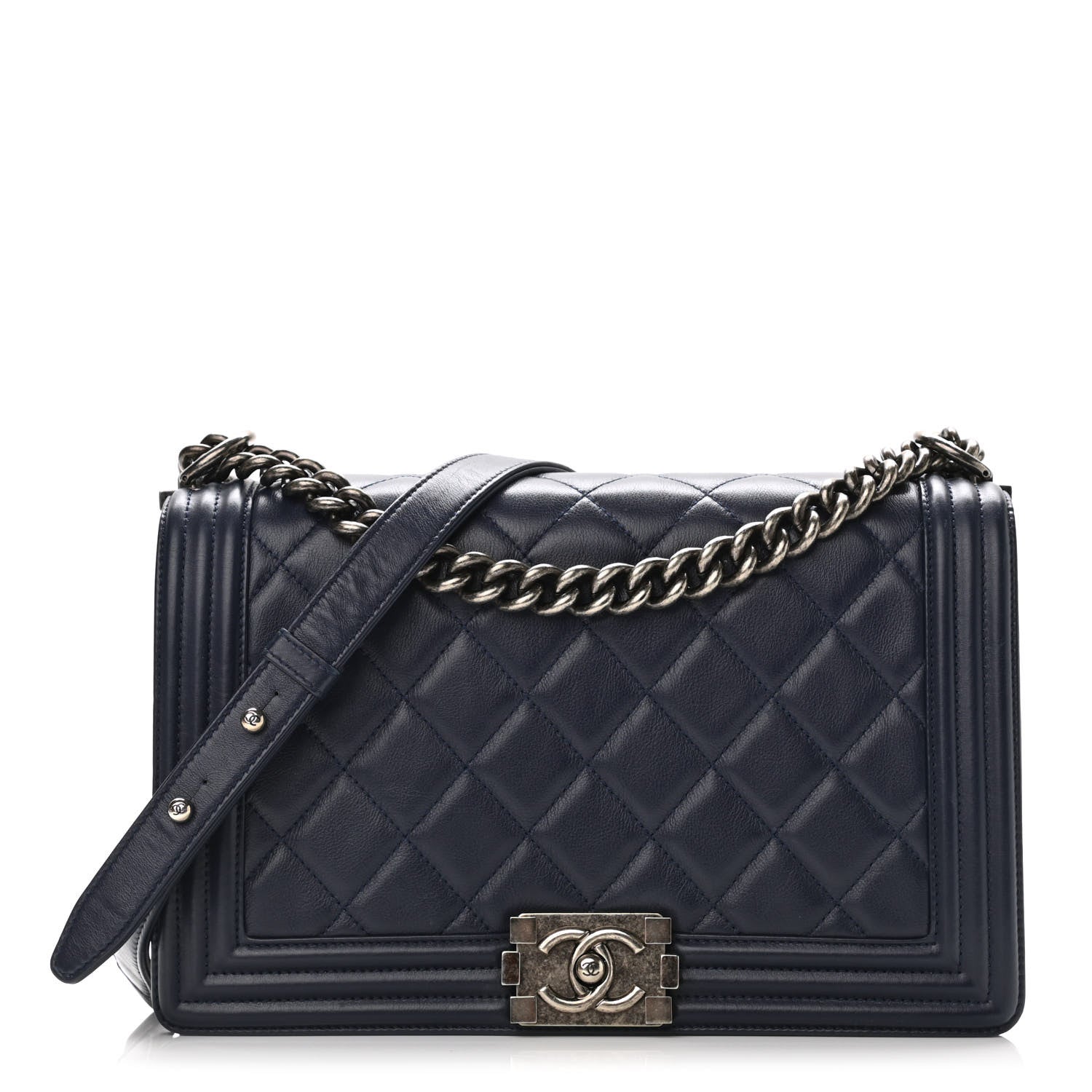 Chanel Calfskin Quilted New Medium Boy Flap Navy 1 of 10