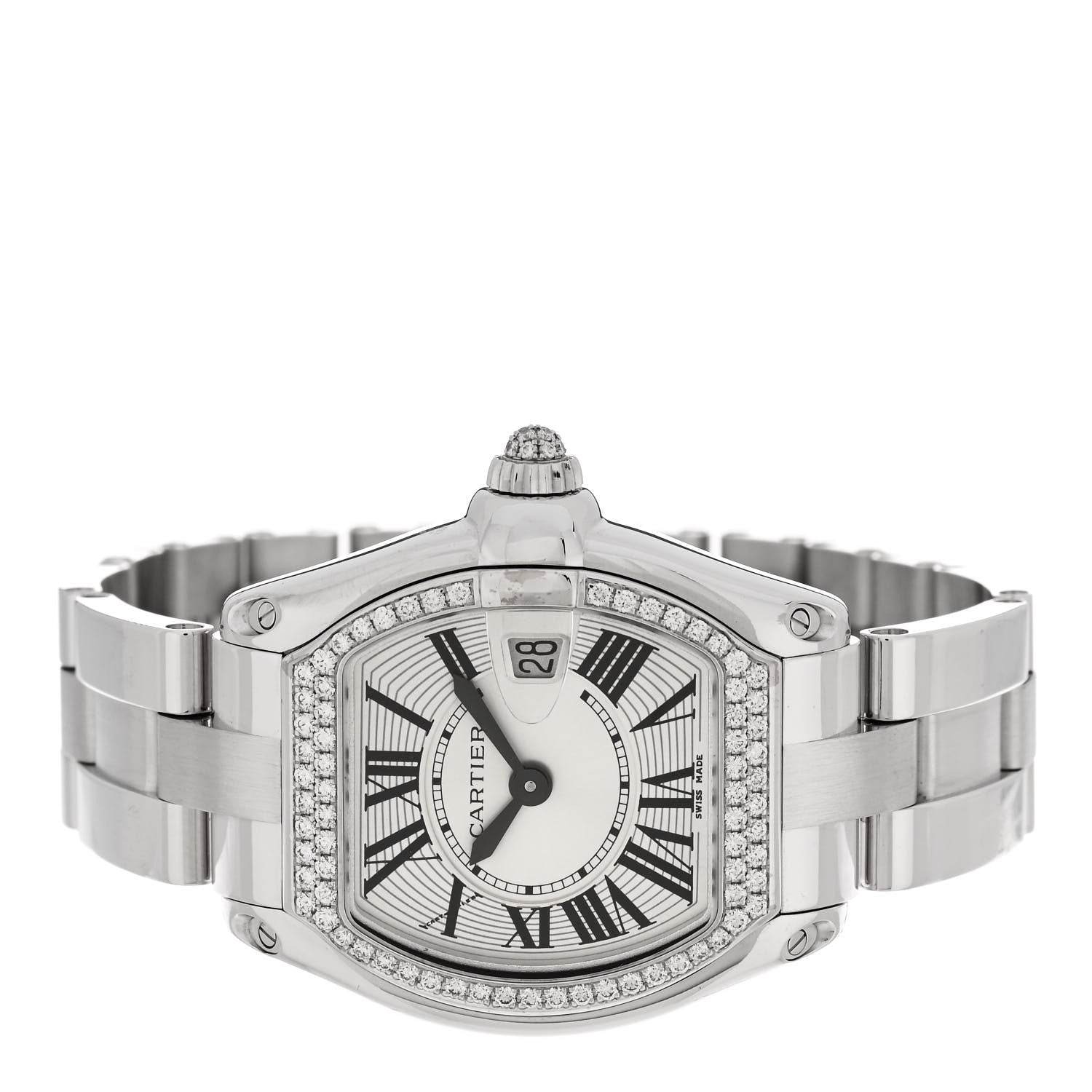 Cartier 18K White Gold Diamond 31mm Roadster Quartz Watch 2 of 4