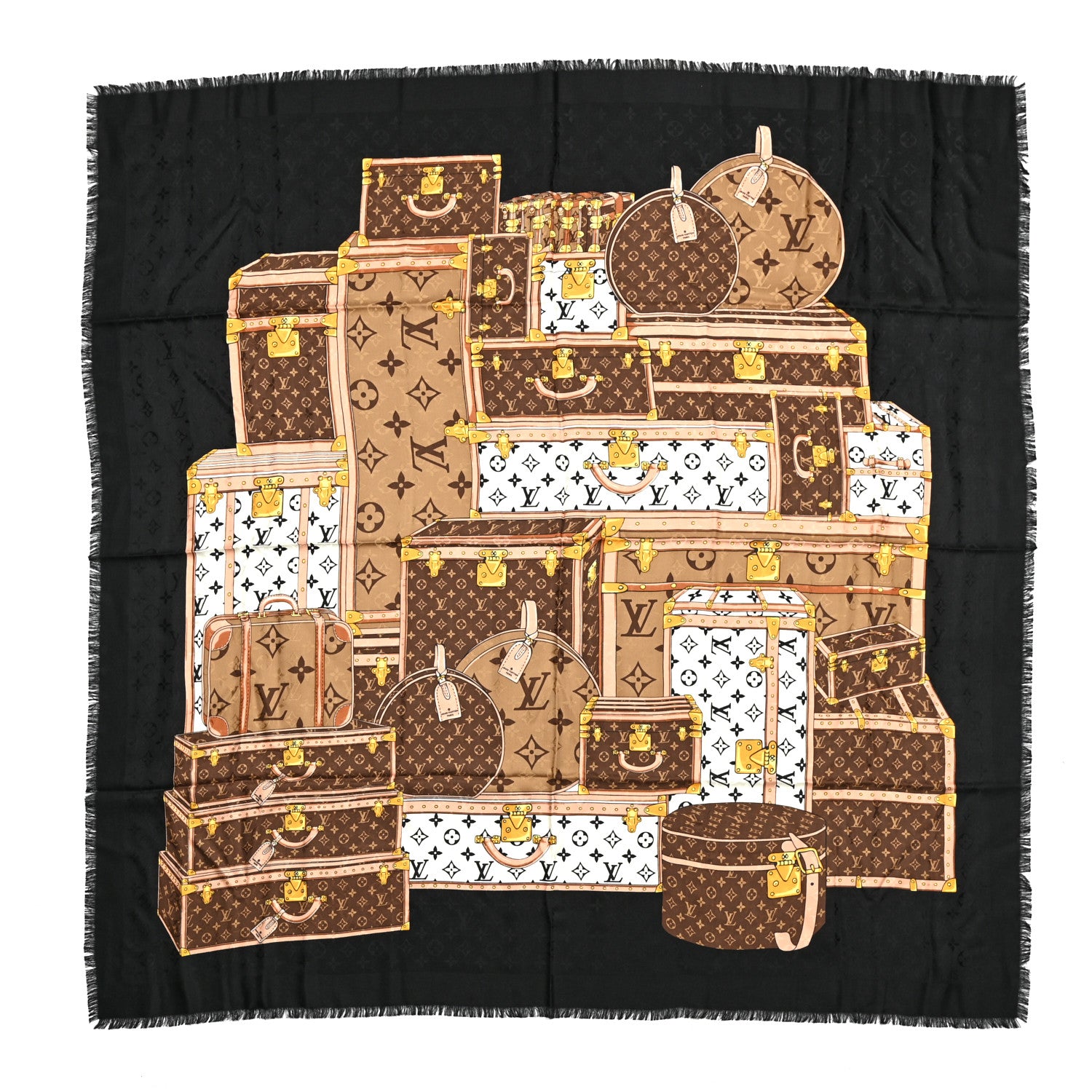 Louis Vuitton Silk Wool Monogram Lets Go Shawl Black 1 of 4