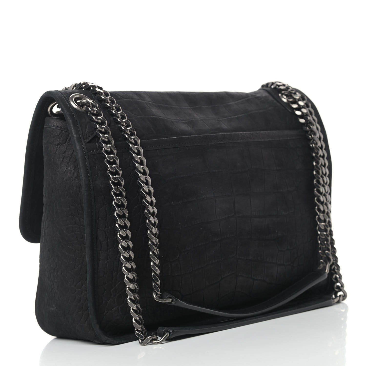 Saint Laurent Nubuck Crocodile Embossed Monogram Medium Niki Chain Satchel Black 3 of 10