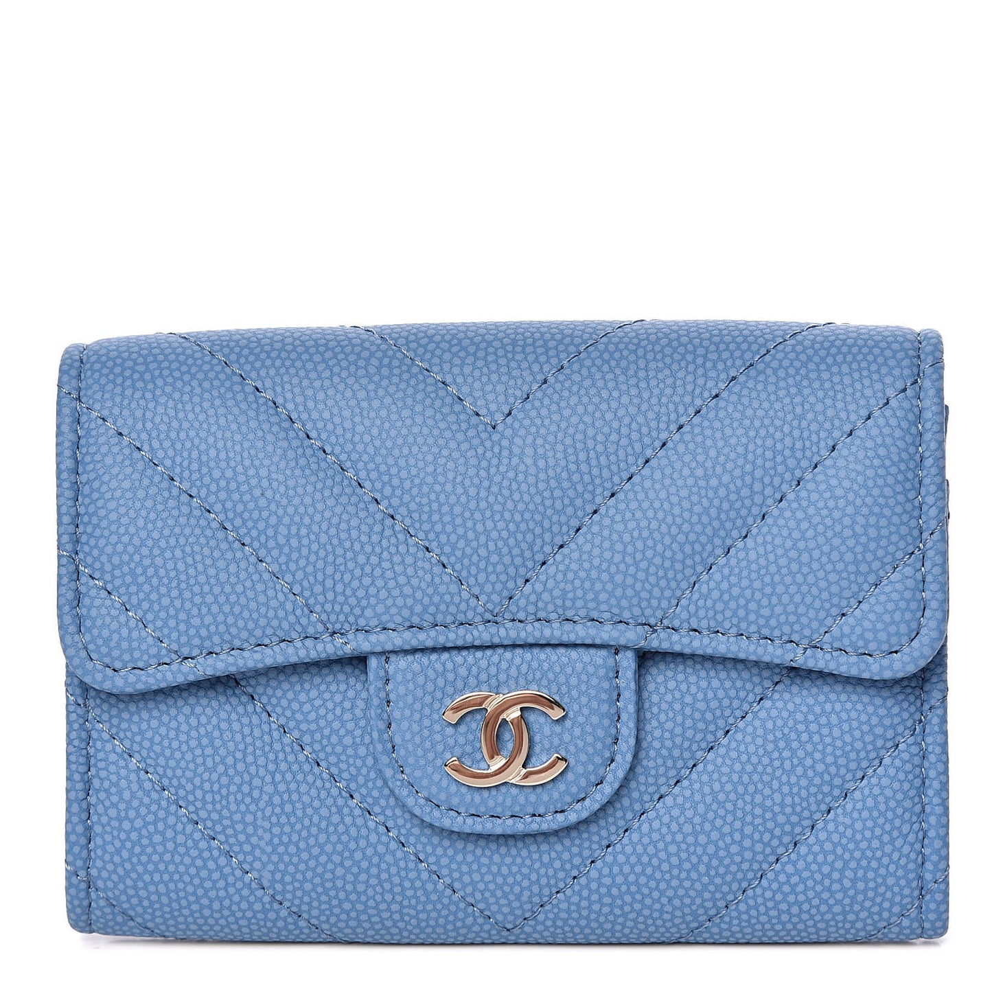 Caviar Chevron Quilted Card Holder Blue