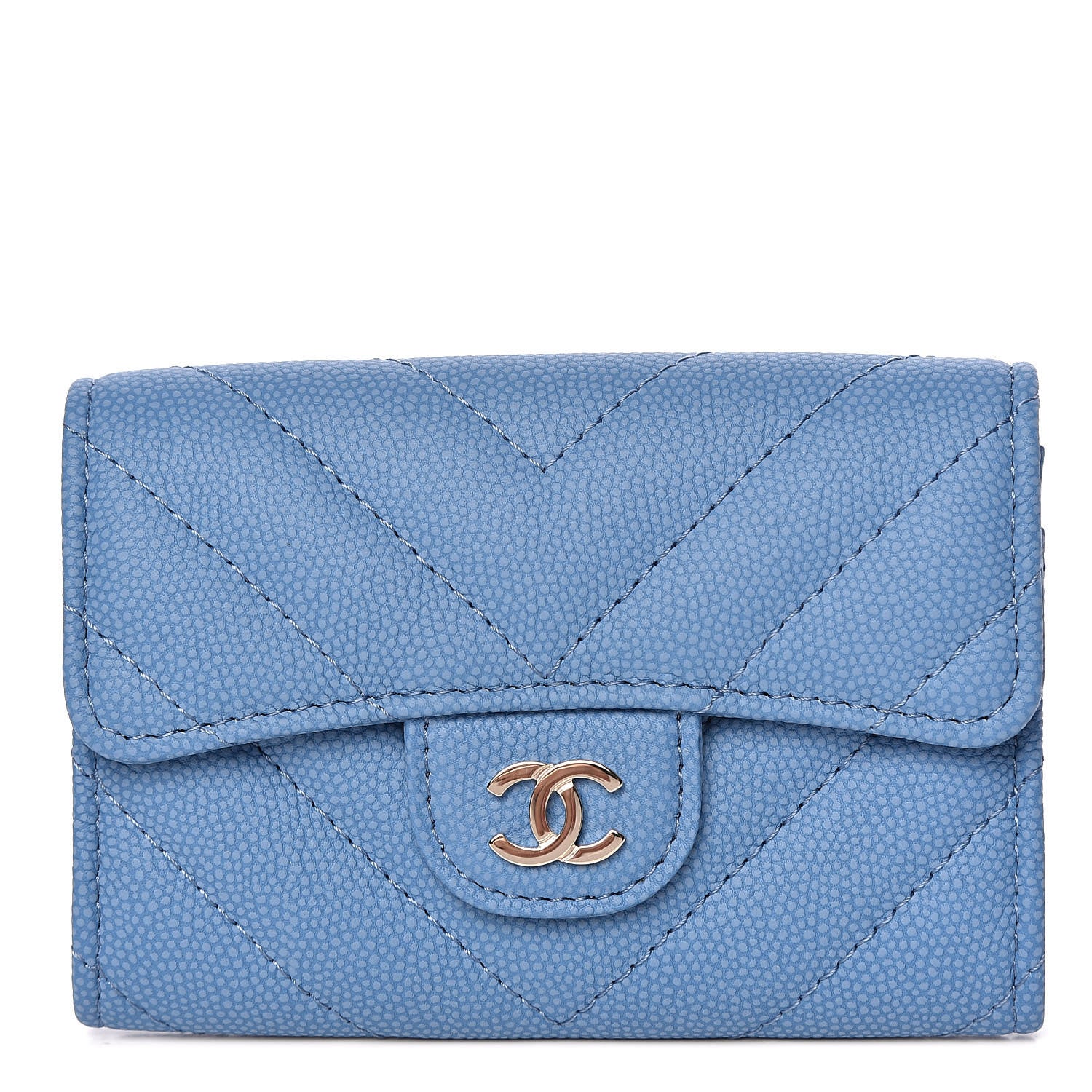 Chanel Caviar Chevron Quilted Card Holder Blue 1 of 9