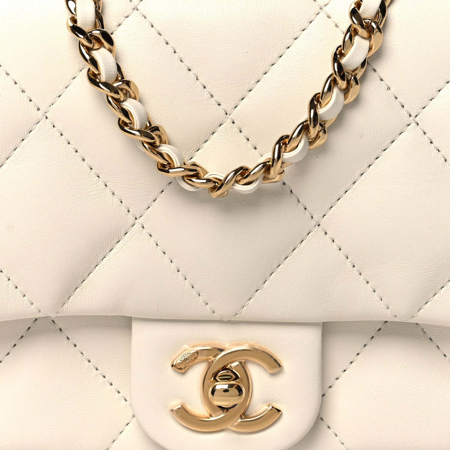 Lambskin Resin Quilted Top Handle Flap White
