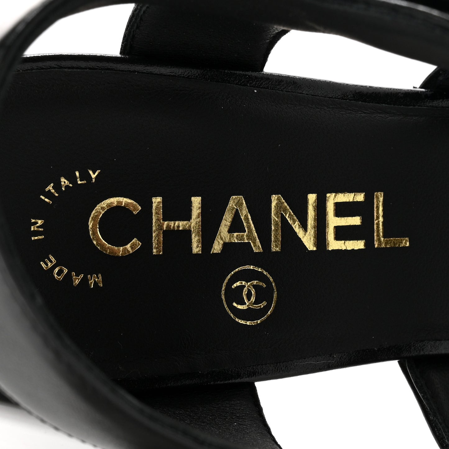 Shiny Calfskin CC Sandals 37.5 Black