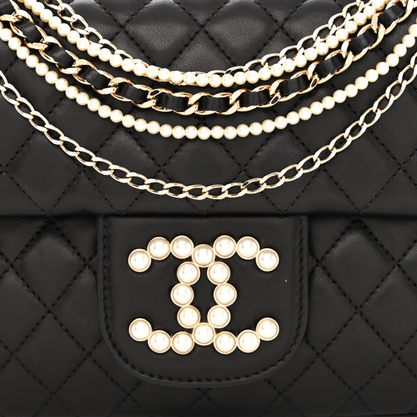 Lambskin Quilted Medium Westminster Pearl Flap Black